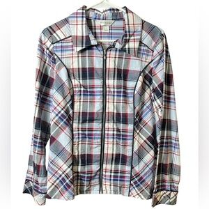 Christopher & Banks Blue Plaid Zip Up Cotton Blazer Top Medium Western Cowgirl